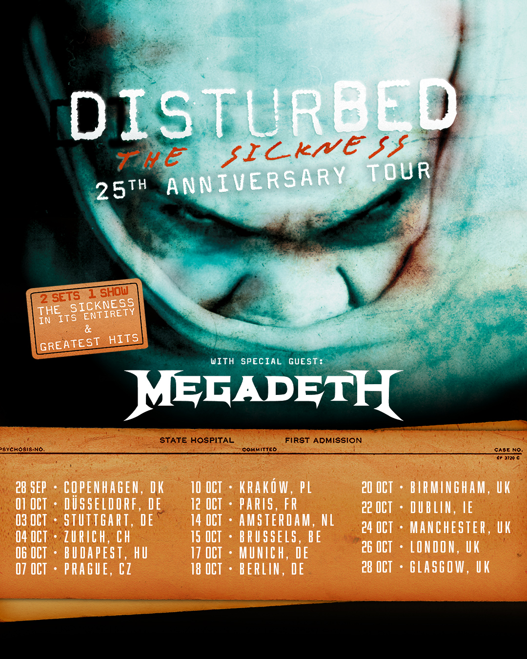 Disturbed The Sickness 25th Anniversary Tour 2025 Plakat